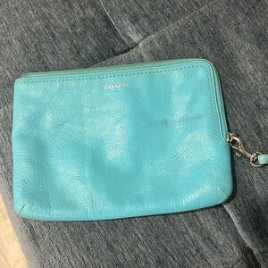 Coach Turquoise Leather Wristlet Baby Blue Super Soft Leather